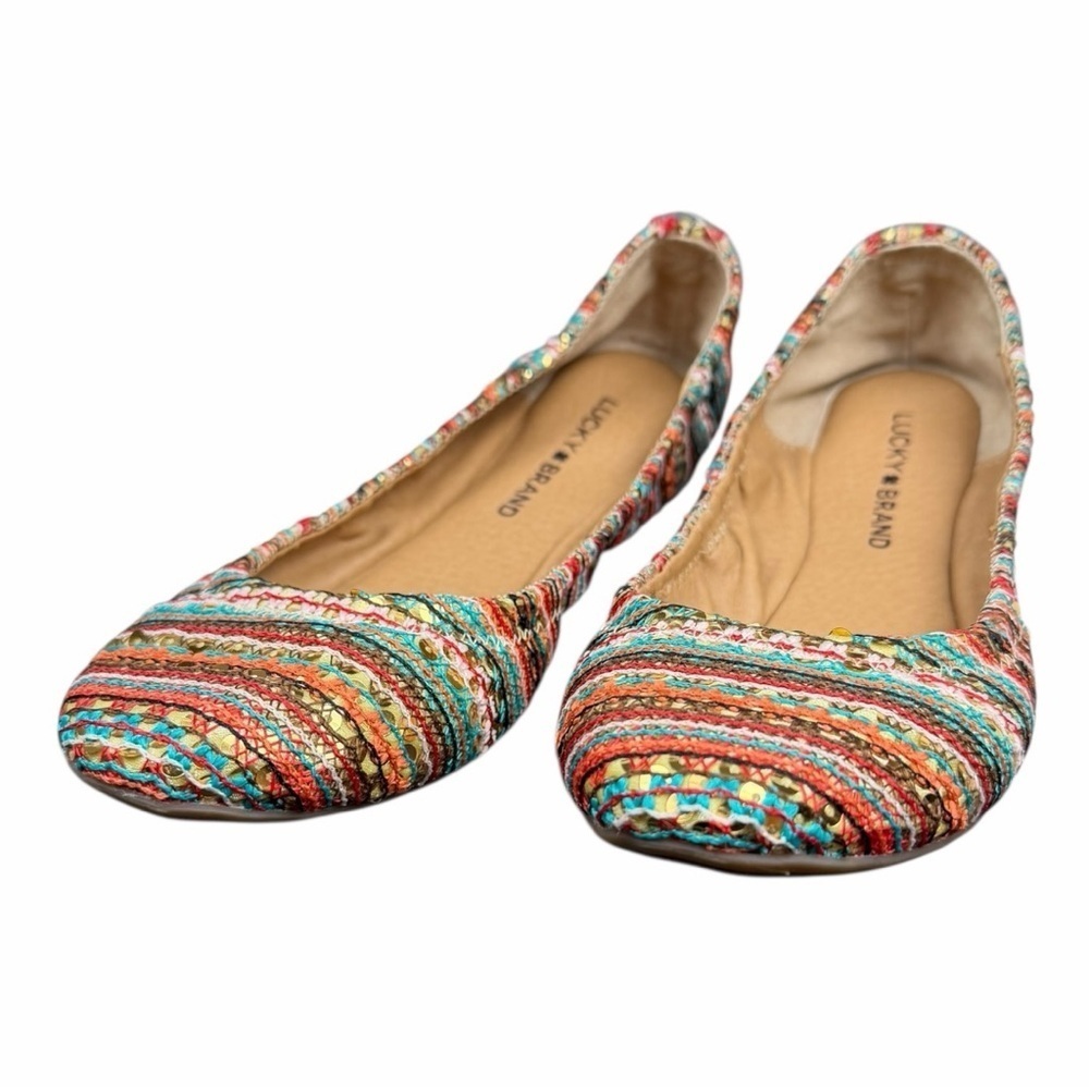 Lucky Brand Boho Emmie Crochet Sequin Multicolor Slip On Flats In Size 8.5M